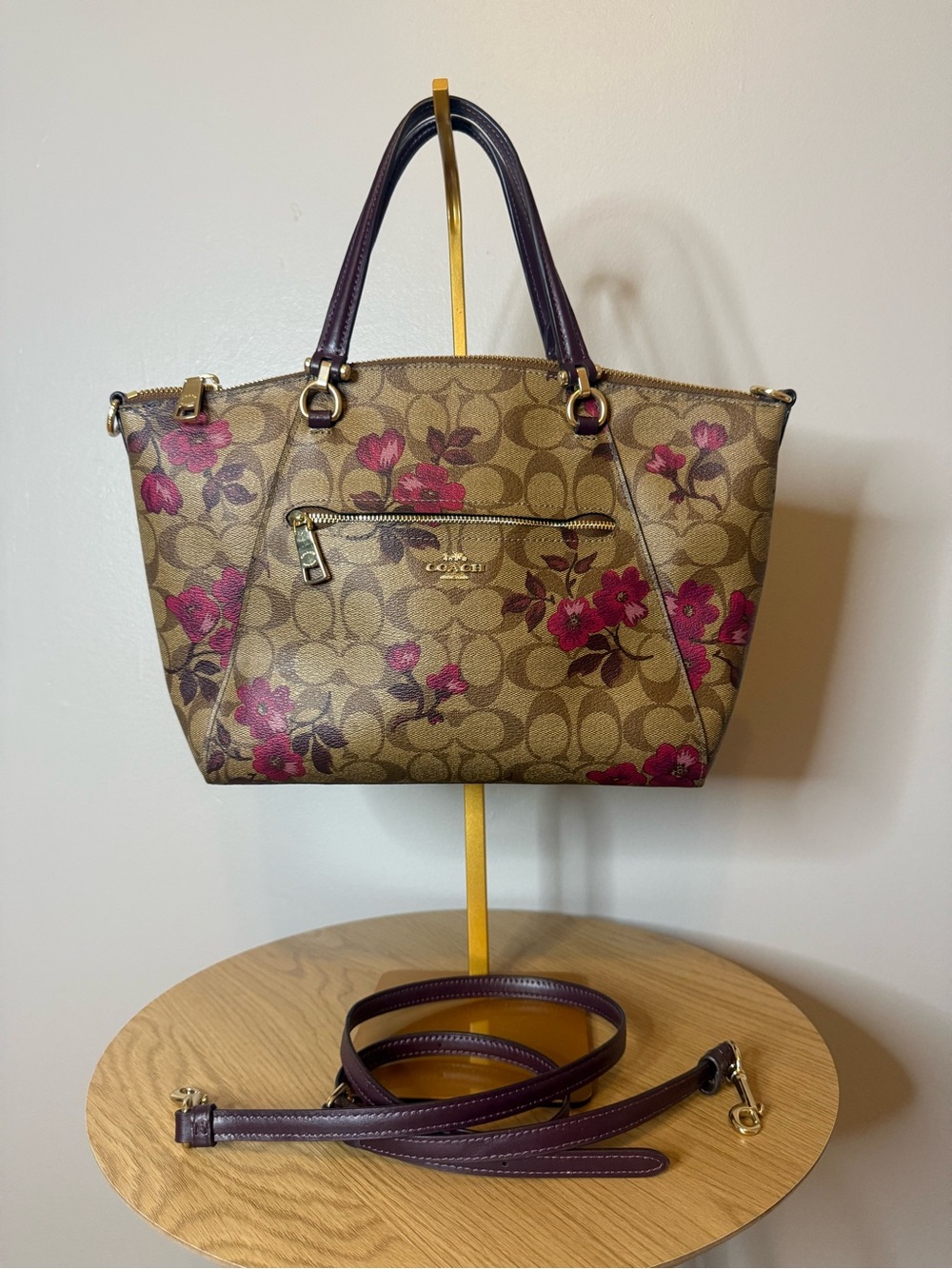 Coach Prairie Satchel Victorian Floral Khaki Berry Tote - Picture 1 of 8